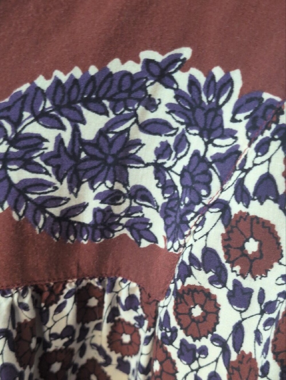 Lucky Brand Brown, Cream & Purple Floral Boho Tunic, Size Medium - Picture 5 of 12